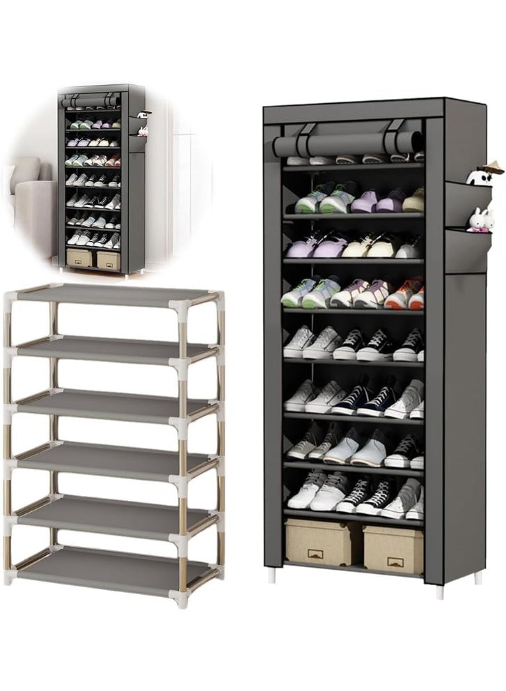 RollsTimi  9-Tier Shoe Rack Organizer with Dustproof Cover - Grey - Image 5